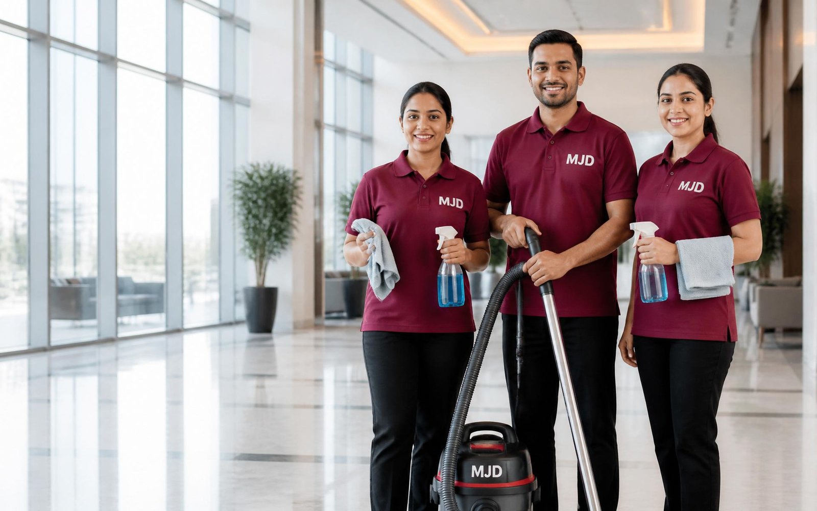 MJD cleaning crew at work in a Bahrain office lobby
